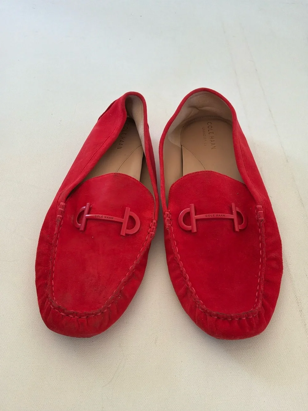 Cole Haan Red Suede Slip-On Loafers with Metal Bit